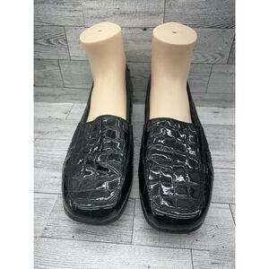 Clarks Collection Shoes Womans 9W Croc Black Faux Patent Leather Slip On Comfort
